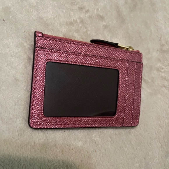 Coach card mini skinny Id coin metallic pink case NWOT - Picture 3 of 4